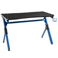 HOMCOM 43in Gaming Desk with RGB LED Lights Racing Style Gaming Table with Cup Holder & Cable Management, Blue(m-1)