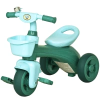 Qaba Tricycle 3-Wheeler Ride-on Toy with 2 Storage Baskets on Front & Back & Non-Slip Handlebar, Green(m-11)