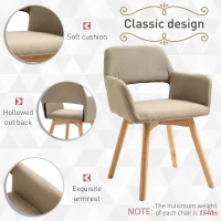 HOMCOM Dining Chairs Set of 2 Home Modern Accent Armchair for Bedroom Living Room with Fabric Surface and Solid Wood Legs, Taupe(m-4)