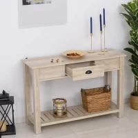 HOMCOM Console Side Entryway Table with Storage Drawer, Bottom Shelf, and Strong Sturdy Construction, White Oak(m-10)