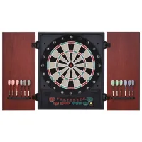 Soozier Electronic Dartboard Cabinet Set with 27 Main Games, 202 Variations, 12 Darts for Multi-Game Option Ready-to-Play, Dark Brown(m-1)