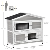 PawHut 48" 2-Story Rabbit Hutch Wooden Bunny Cage Small Animal Habitat with Ramp, No Leak Tray and Weatherproof Asphalt Roof, Indoor/Outdoor Light Grey(m-3)