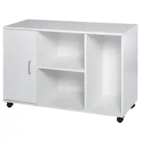HOMCOM Wood Rolling File Cabinet Storage Organizer with 3 Large Open Shelves and Door Cabinet Door for Easy Storage and Mobility, White(m-1)