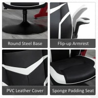 Vinsetto High Back Video Gaming Chair Height Adjustable Flip-up Armrest 360° Swivel Racing Gamer with Pedestal Base, Black and White(m-7)