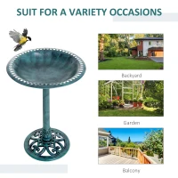 Outsunny 28'' Bird Bath Outdoor Resin Decor with Fleur De Lis Pattern, Time-Worn Finish(m-4)