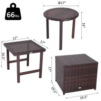 Outsunny 3 Piece Rattan Wicker Side Table Set with Square, Round Shape, Outdoor Garden Coffee Bistro Table, Brown(m-3)