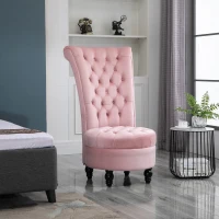 HOMCOM Retro High Back Armless Royal Accent Chair Fabric Upholstered Tufted Seat for Living Room, Dining Room and Bedroom, Pink(m-10)