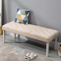 HOMCOM Simple Tufted Upholstered Ottoman Accent Bench with Soft Comfortable Cushion & Fashionable Modern Design, Beige(m-2)