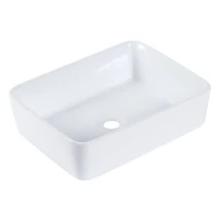 kleankin Rectangular Vessel Sink Above Counter Art Basin Porcelain Ceramic Bathroom Vanity Laundry Sink - High Glossy White(m-1)
