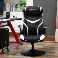 Vinsetto High Back Video Gaming Chair Height Adjustable Flip-up Armrest 360° Swivel Racing Gamer with Pedestal Base, Black and White(m-4)