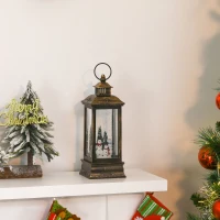 HOMCOM Christmas Snow Globe Water Lantern Music Box with Light, Holiday Novelty Decorations, Snow Men Family and Tree(m-10)