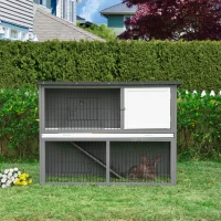 PawHut 48" Wooden Rabbit Hutch Bunny Cage Small Animal House Enclosure with Ramp, Removable Tray and Weatherproof Roof for Outdoor, Gray(m-8)
