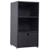 Outsunny Poolside Towel Cabinet, Rattan Wicker with Storage,2-Tier Shelves and Bottom Drawer, for Pool, Patio Backyard, 47", Dark Brown(m-1)
