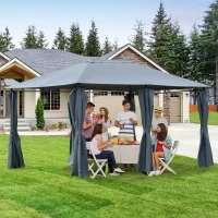 Outsunny 10' x 13' Outdoor Patio Gazebo Canopy Shelter with 6 Removable Sidewalls, & Steel Frame for Garden, Lawn, Backyard and Deck, Grey(m-9)