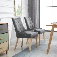 HOMCOM 2 Piece Fabric Dining Chairs Set of 2, Leisure Padded Accent Chair with Armrest, Solid Wooden Legs, Dark Grey(m-8)