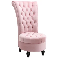 HOMCOM Retro High Back Armless Royal Accent Chair Fabric Upholstered Tufted Seat for Living Room, Dining Room and Bedroom, Pink(m-1)