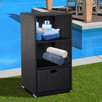Outsunny Poolside Towel Cabinet, Rattan Wicker with Storage,2-Tier Shelves and Bottom Drawer, for Pool, Patio Backyard, 47", Dark Brown(m-10)