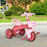 Qaba Tricycle 3-Wheeler Ride-on Toy with 2 Storage Baskets on Front & Back & Non-Slip Handlebar, Pink(m-10)