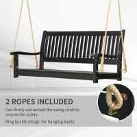 Outsunny 48'' 2-Seater Hanging Porch Swing, Outdoor Patio Wooden Swing Bench w/ Ropes, Slatted Design, 700 lb Weight Capacity, Black(m-5)