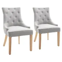 HOMCOM 2 Piece Fabric Dining Chairs Set of 2, Leisure Padded Accent Chair with Armrest, Solid Wooden Legs, Light Grey(m-1)