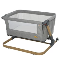 Qaba Baby Bassinet Bedside Sleeper Folding and Adjustable Baby Crib Diaper Changer Nursery Bed for 0-5 Months Infants with Wheels & 5 Height Levels, Grey(m-1)