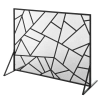 HOMCOM Single-Panel Metal Fireplace Screen Cover Stainless Steel Spark Guard Art Modern Decoration, Black(m-11)