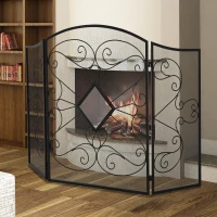 HOMCOM 3-Panel Metal Fireplace Spiral Mesh Cover Screen Home Foldable Steel Spark Guard Decoration, Black(m-2)