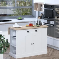 HOMCOM Fluted-Style Wooden Kitchen Island, Countertop with Drop Leaf, Drawer, Open Shelves, Storage, White(m-2)