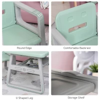 Qaba 3-Piece Kids Table and Chair Set Writing Desk with Armrest, Storage Space for Toddler Activities, Green(m-5)