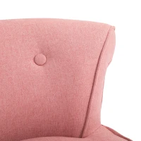 HOMCOM Upholstered Linen Vanity Stool with Curved Thick Padded Backrest, Rubberwood Legs, and Footpads, Pink(m-8)