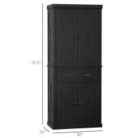 HOMCOM 6ft Wood Farmhouse Colonial Kitchen Pantry Cabinet, with 4 Adjustable Shelves, 2 Wood Pantries, & 1 Drawer, Black(m-3)