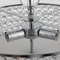 HOMCOM Chandelier Pendant Light Lamp with Crystal Ball Pole, Hanging Ceiling Lamp, Drum Shaped Shade, Metal Base, Silver(m-9)