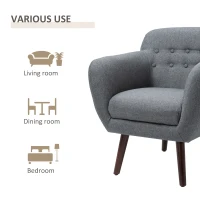 HOMCOM Accent Chair Linen-Touch Tufted Armchair Upholstered Leisure Lounge Sofa Club Chair with Wood Legs, Grey/Walnut(m-7)