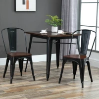 HOMCOM 3 Piece Industrial Style Dining Table Set, Small Kitchen Table and Chairs for 2,Steel Frame and Wooden Top, Black(m-2)