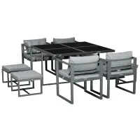 Outsunny 9 Piece Outdoor Patio Dining Set Furniture Set with 4 Chairs, 4 Ottomans, & Glass Table with Cushions & Aluminum Frame(m-1)