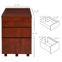 HOMCOM 3 Drawer Storage Cabinet, Mobile Desk Cabinet Under Desk with Wheels, Printer Stand for Home Office, Brown(m-3)
