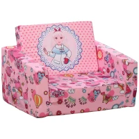 Qaba Kids Fold-Out Couch/Chair Lounger with Space-Themed Washable Fabric & Removable Cushion for 3-6 Years Old, Pink(m-10)