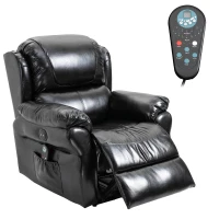 HOMCOM Power Massage Recliner Chair with Heat and Remote Control, 8 Massaging Points, PU Leather - Black(m-1)