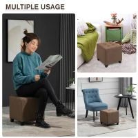 HOMCOM Tufted Ottoman Linen-Touch Fabric Upholstered Footrest Stool with Anti-Slip Pads, Brown(m-6)