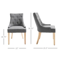 HOMCOM 2 Piece Fabric Dining Chairs Set of 2, Leisure Padded Accent Chair with Armrest, Solid Wooden Legs, Dark Grey(m-3)