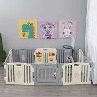 Qaba 10-Piece 92" x 62" x 25" Children Baby Playpen Kids Activity Center Fence for Kids with Easy Safety Gate & Flexible Design, White(m-10)
