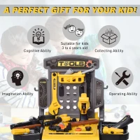 Qaba Kids Workbench Set Pretend Play Toy with Realistic Tools 3-in-1 Design Suitcase Cart with 60 Pcs Accessories for Girls and Boys 3 to 6 Years Old Yellow(m-6)