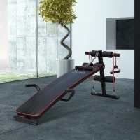Soozier Foldable Sit Up Bench Core Workout Adjustable Weight Thigh Support  for Home Gym Black and Red(m-2)