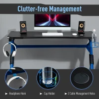 HOMCOM 43in Gaming Desk with RGB LED Lights Racing Style Gaming Table with Cup Holder & Cable Management, Blue(m-6)
