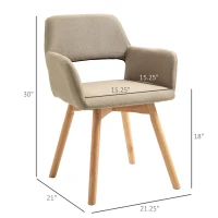 HOMCOM Dining Chairs Set of 2 Home Modern Accent Armchair for Bedroom Living Room with Fabric Surface and Solid Wood Legs, Taupe(m-3)