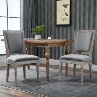 HOMCOM Vintage Upholstered Dining Chairs Set Of 2 with Nailhead Trim , Thick Padded Seat Cushions, and Wood Legs, Grey(m-10)