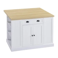 HOMCOM Fluted-Style Wooden Kitchen Island, Countertop with Drop Leaf, Drawer, Open Shelves, Storage, White(m-11)