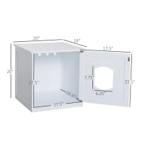 PawHut Decorative Wooden Covered Cat House Side End Table Mess Free Cat Litter Box Hideaway Cabinet Enclosure - White(m-3)