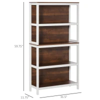 HOMCOM Shelves for Storage, 4 Tier Bookshelf Utility Organizer with Back Support and Anti-Topple Design, Walnut/White(m-3)