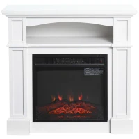 HOMCOM 31.75" W x 31" H Electric Fireplace Mantel TV Stand, Media Console Center Cabinet with a Shelf, White(m-6)